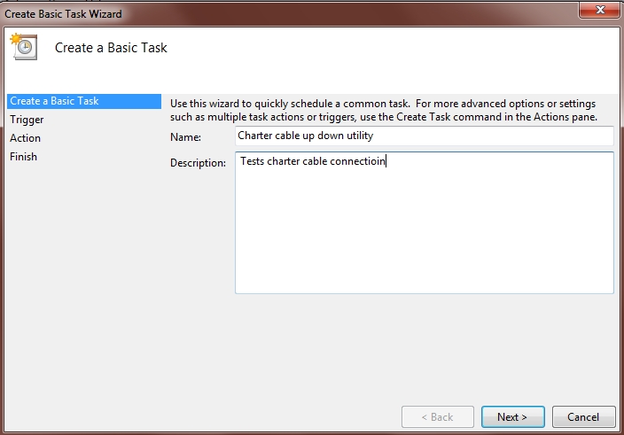 ask Scheduler, select Create Basic Task