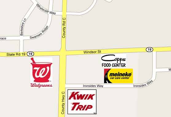 map meineke, Walgreens, Copps, Kwik Trip