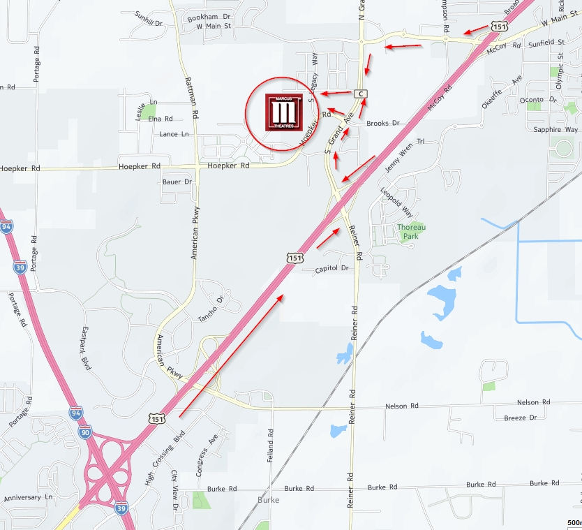 Map to Marcus theater's Palace Theatre Sun Prairie